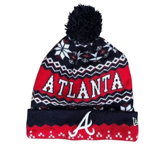 New Era Atlanta Braves Knit Winter Beanie Hat Unisex Multicolor Pom-Pom - Picture 1 of 3